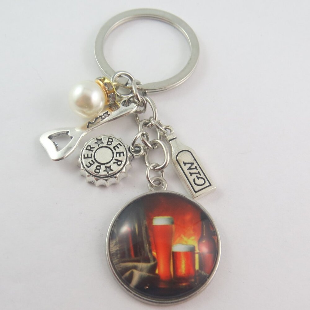 Beer Lover Keychain Pub Gift for Man or Woman Beer Glass Charm Key Ring Brewery